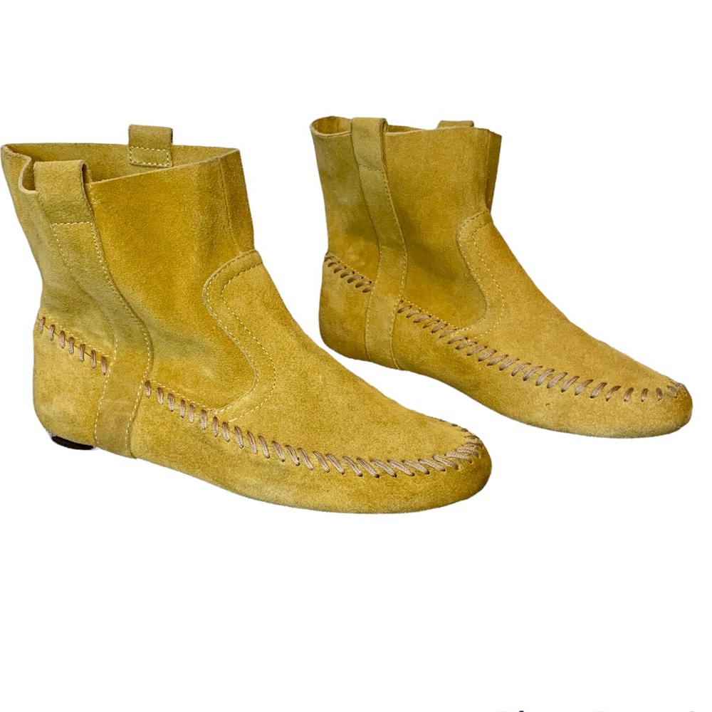 Latigo Suede Moccasin Ankle Booties Saffron Yellow size 8
